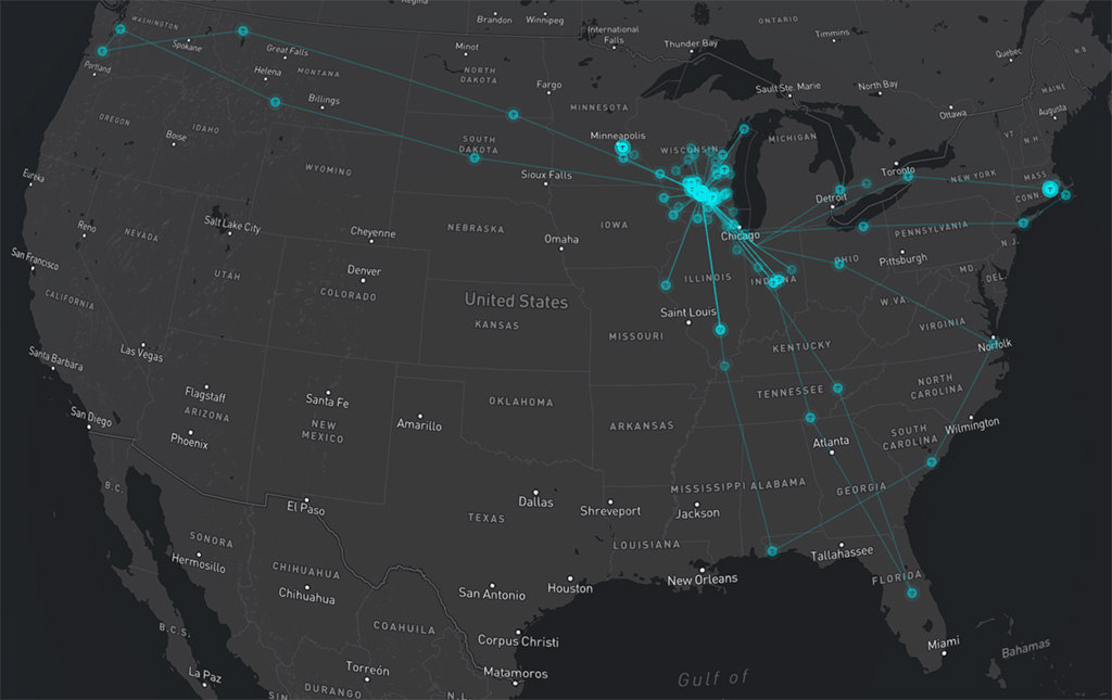 a map of places I've flown